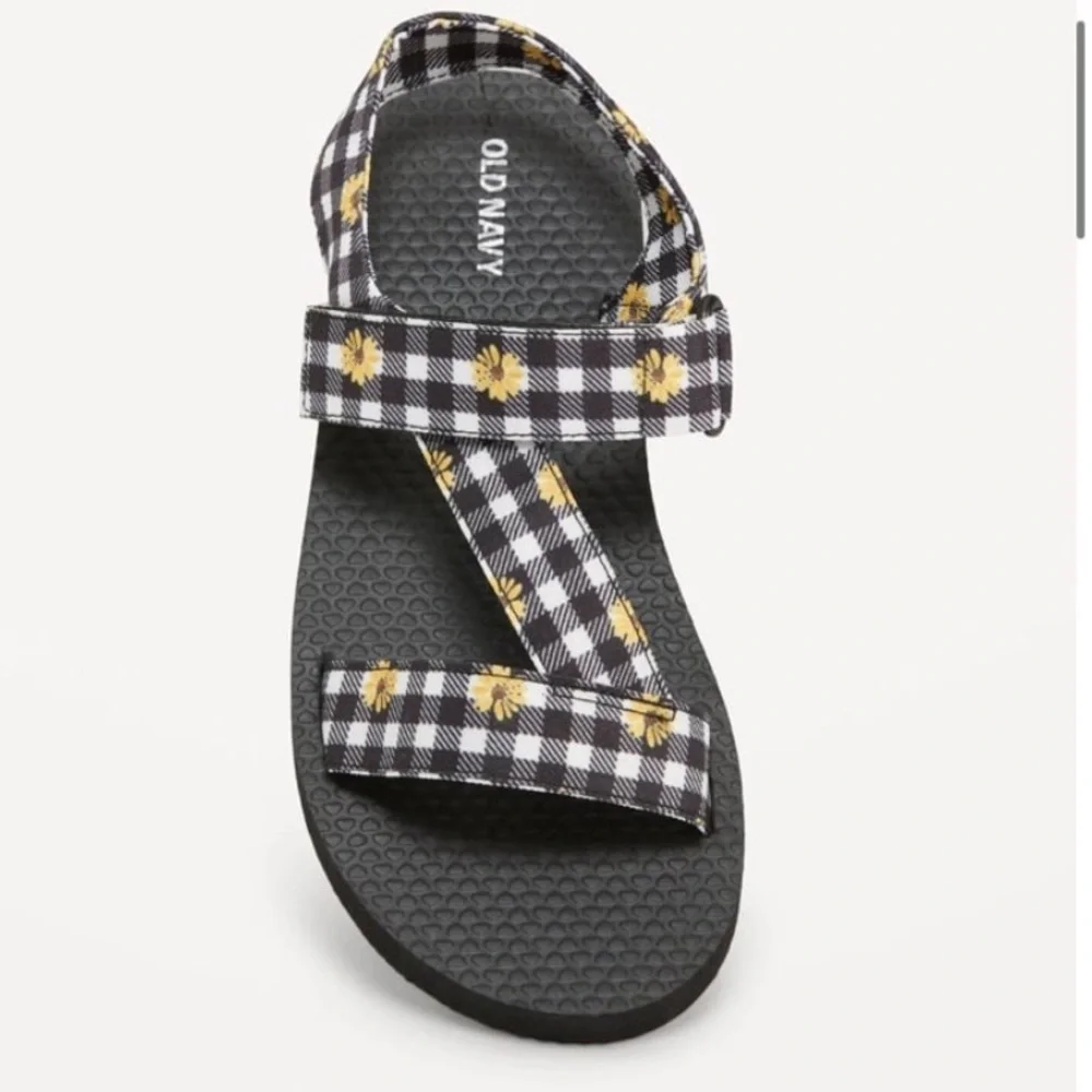 Old Navy Girls Black White Gingham Daisy Cross Strap Sandals Size 2 NWT
